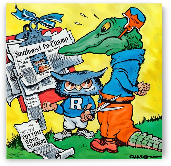 1954 Rice Owl Football Cartoon Art by Row One Brand