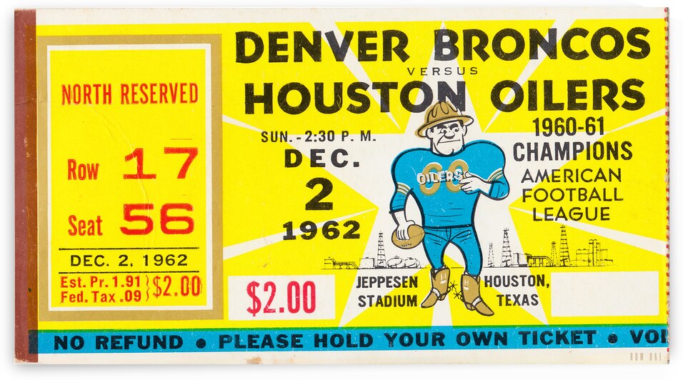 1962 Denver Broncos vs. Houston Oilers by Row One Brand