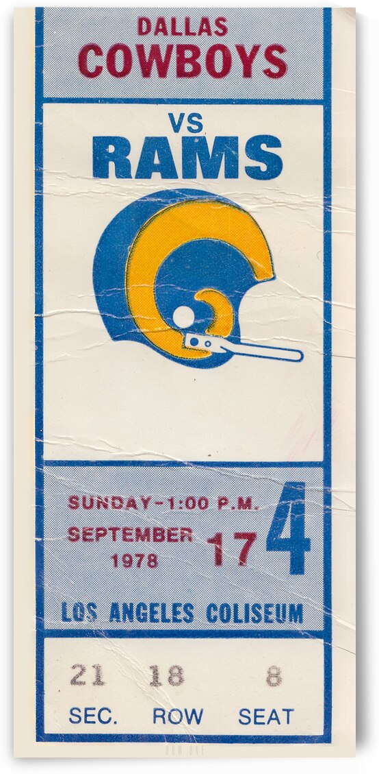 1978 Dallas Cowboys vs. LA Rams Ticket Art by Row One Brand