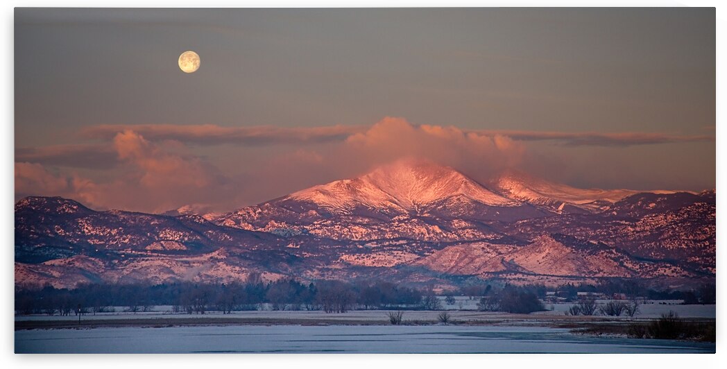 Panorama Scenic Landscape Rocky Mountain Moon Set View  by Bo Insogna