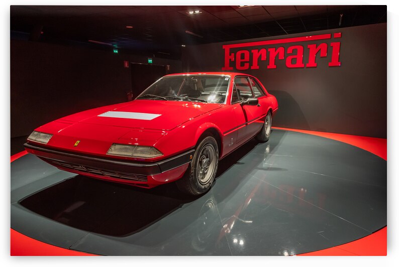 Red Ferrari 365 GT4 1973. Italian design luxury vintage car by Paolo Modena
