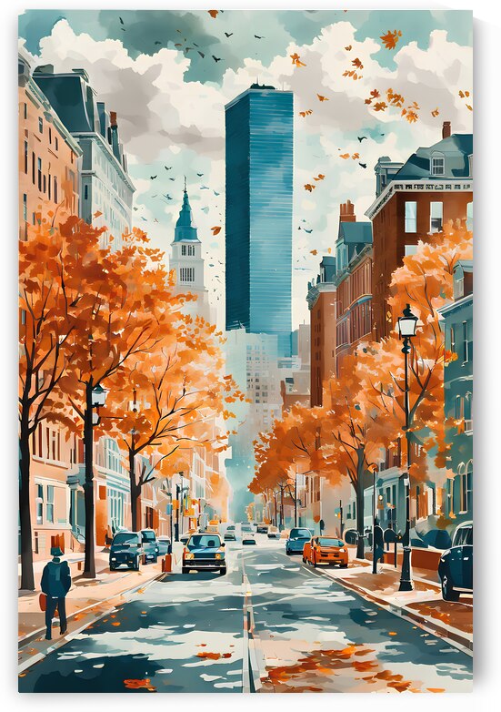 Watercolor style painting Celebrate the crisp beauty of autumn in Boston-UN35 by topgallery