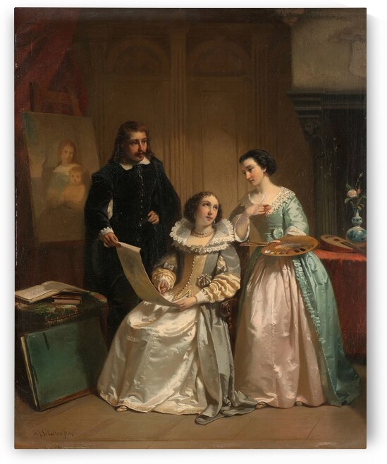 Gerard van Honthorst Showing the Drawings of his Pupil Louise of Bohemia to Amalia van Solms [1854] by Hendrik Jacobus Scholten [1824–1907] by MyCozyFineArt