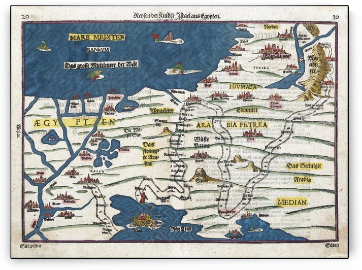 1581 Map of the Exodus of the Israelites from Egypt by Moses – Early Biblical Map Depicting the Journey Through the Sinai Desert Ancient Egypt and the Promised Land Reflecting Renaissance Biblical Cartography by History In Your Home