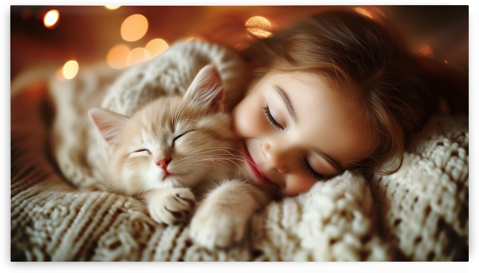 Happy kitten and a girl gentle light A white kitten smiling  by Ali Jaber