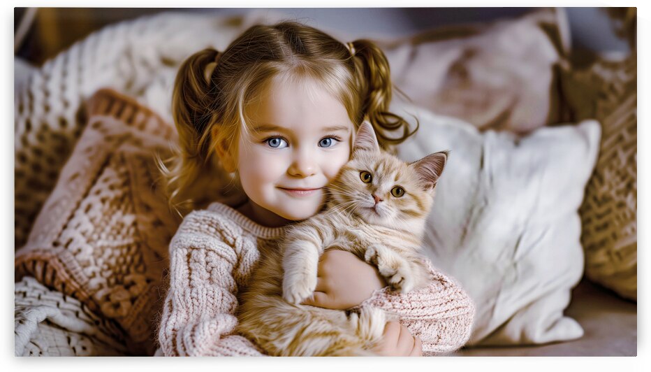 A little girl 5 years old blonde with two small ponytails in a by Ali Jaber