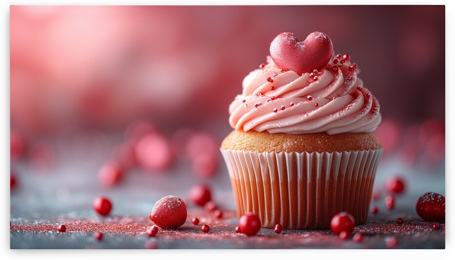 Valentines day cupcake with red hearts on top by Ali Jaber