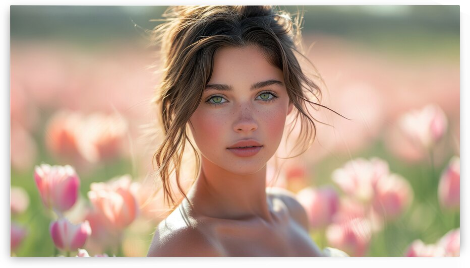 stunning young woman with long beautiful brunette hair green ey by Ali Jaber