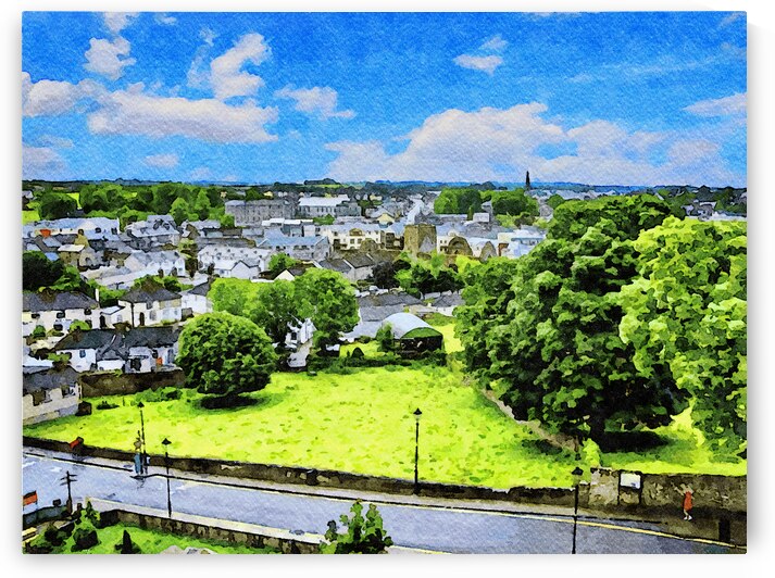 Scenic watercolor of Cashel in County Tipperary with vibrant greenery and sky by Gestalt Imagery