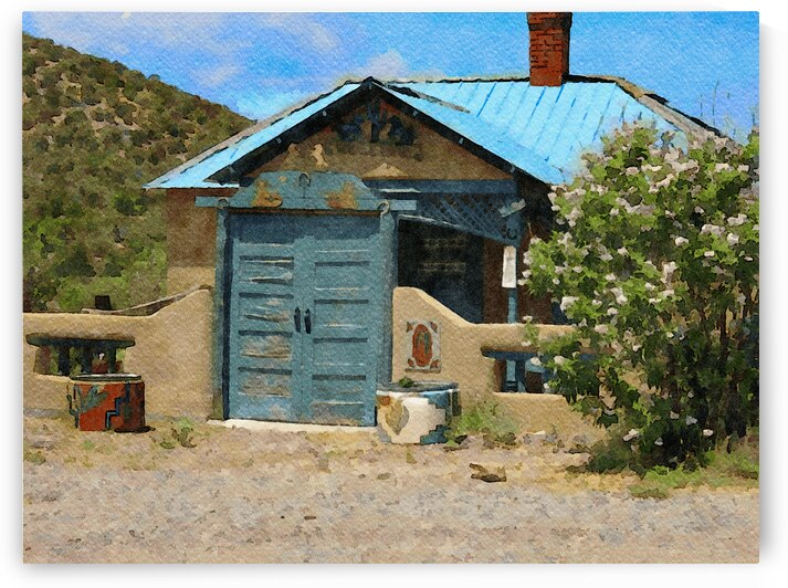Charming adobe house in Taos New Mexico captured in watercolor style by Gestalt Imagery
