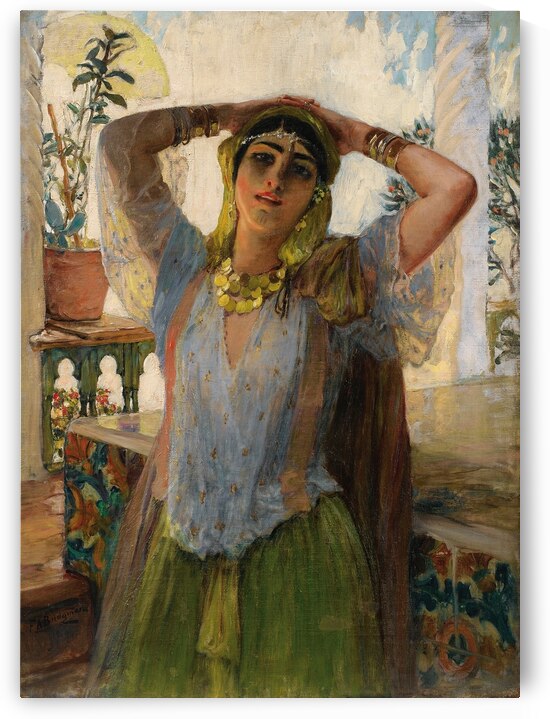 Young Oriental Woman On a Terrace [1880s] by Frederick Arthur Bridgman [1847–1928] by MyCozyFineArt