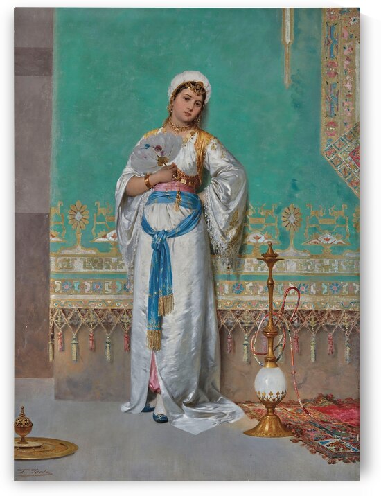 Portrait of an oriental woman with a fan by Francesco Beda [1840–1900] by MyCozyFineArt