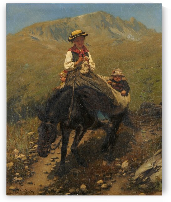 Woman of the Valais with Two Children on a Mule [1879] by Carl Diethelm Meyer [1840–1884] by MyCozyFineArt