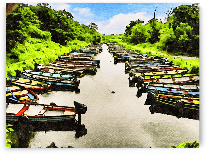 Colorful watercolor of boats on Lough Leane Killarney County Kerry Ireland by Gestalt Imagery