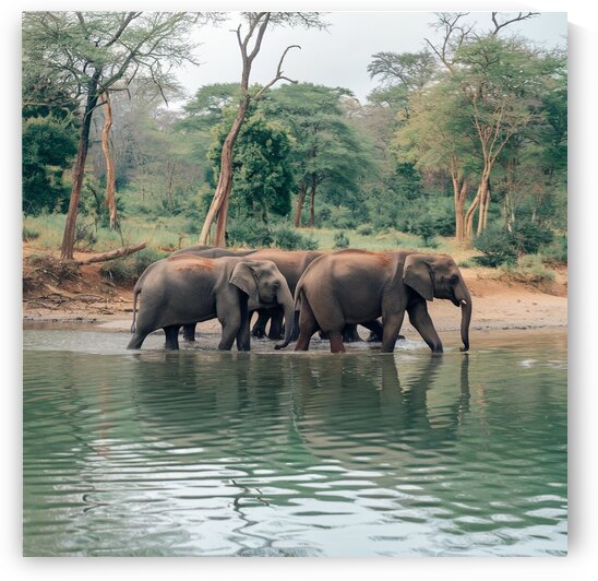 A natural scene in the wilderness with a herd of elephants. by badryano