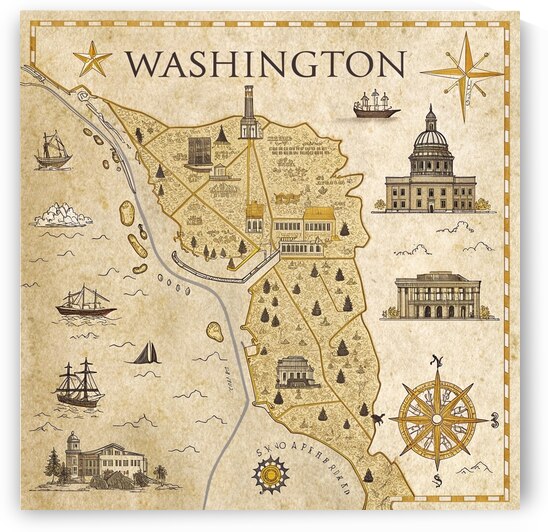 Cartographic Chronicles: Washington’s Antique Explorer’s Atlas in Sepia by NovaArtistry