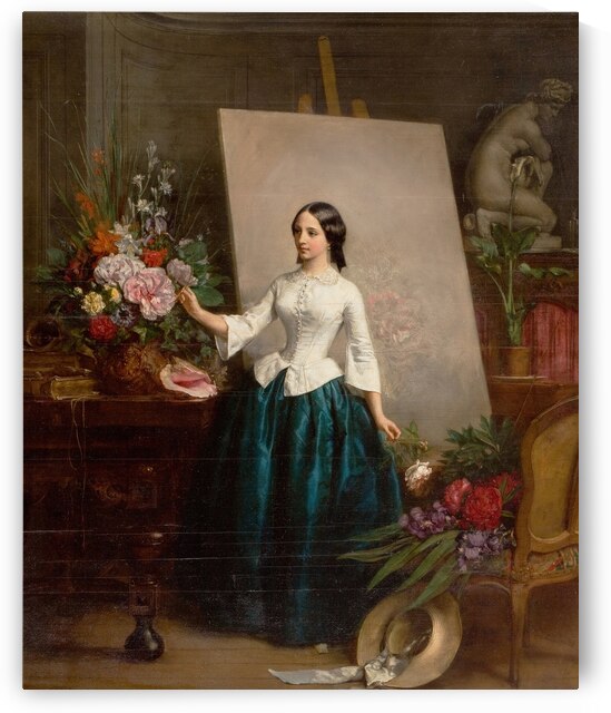 Woman Flower Painter at the Easel [ Suzanne–Estelle Beranger–Apoil] [1856] by Jean–Baptiste–Antoine–Emile Béranger [1814–1883] by MyCozyFineArt