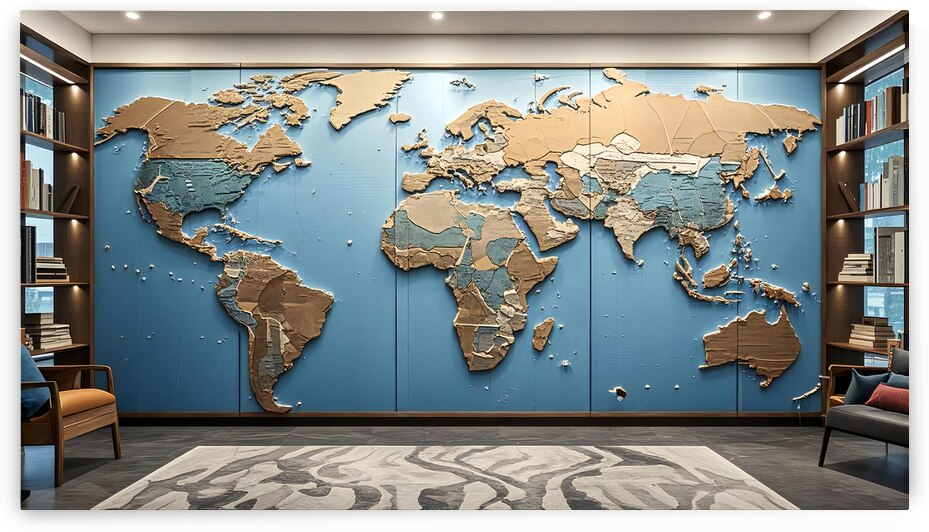 Modern World Map Wall Art in an Elegant Interior. by yaser ameen