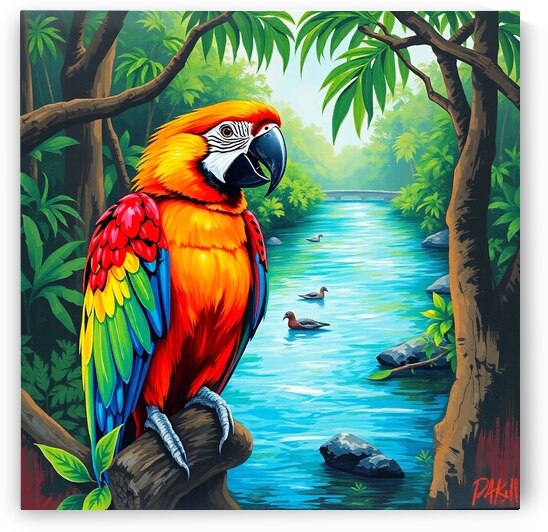 Bold acrylic painting depicting a beautiful parro by kholio10