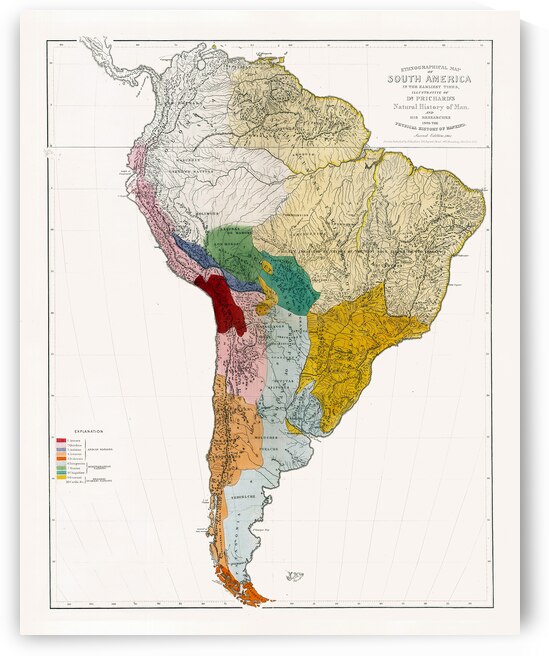 1861 Ethnographic Map of South America – Depicting Indigenous Territories Language Groups and Cultural Regions Reflecting 19th-Century Anthropological Knowledge and Geographic Understanding of the Continent’s Diversity by History In Your Home