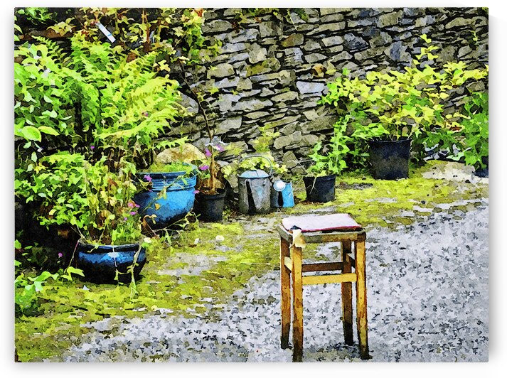 Serene garden setting with vibrant watercolor details by Gestalt Imagery