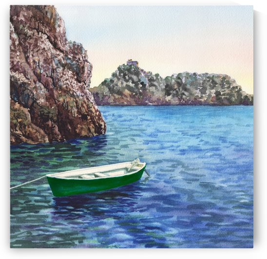 Green Boat Blue Sea Grotto Emeraldo Harbor  by Irina Sztukowski
