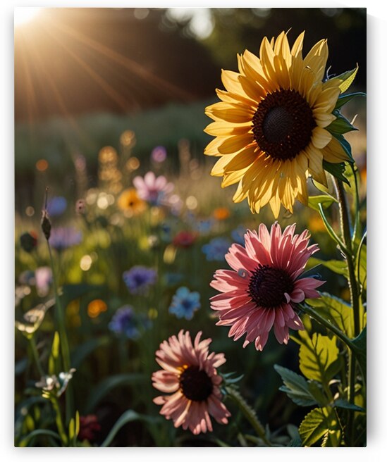 Golden Blooms: Sunlit Floral Wall Art by rihab bahammou