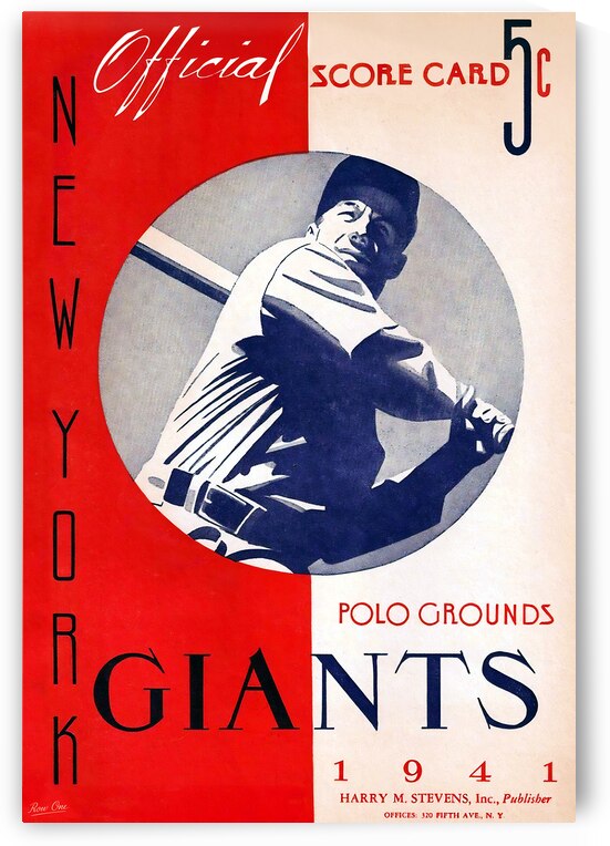 1941 New York Giants Baseball Scorecard Art by Row One Brand