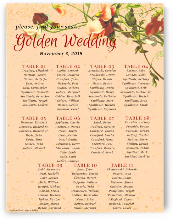 Maroon Floral Vintage Spring Formal Seating Chart by Andrea