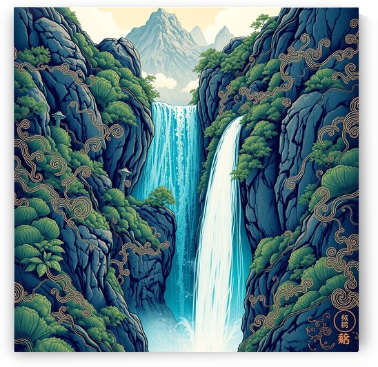 Japanese Waterfall Wall Art Landscape by GloriaDesigner
