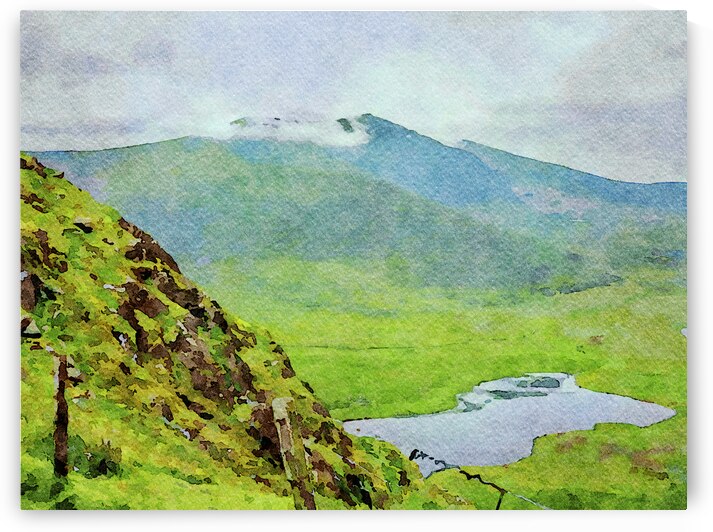 Watercolor landscape of Conor Pass in the Dingle Peninsula Ireland by Gestalt Imagery