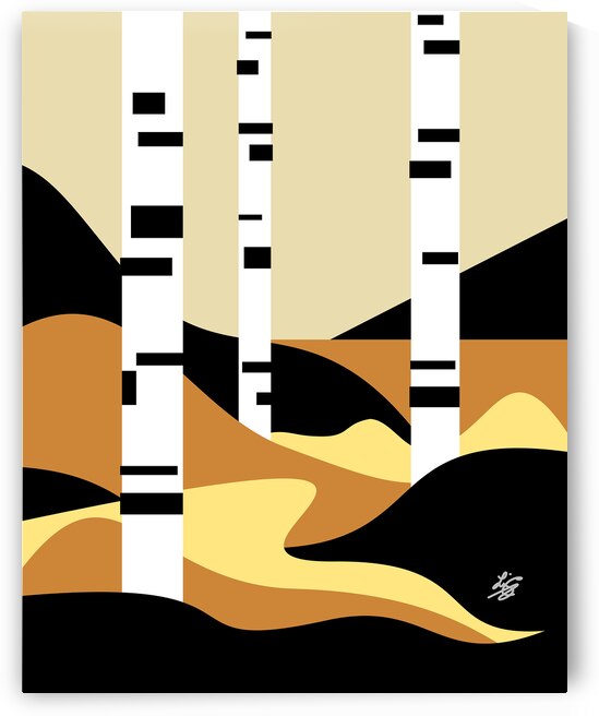 Stylized Birch Tree Landscape by Liz Cereby