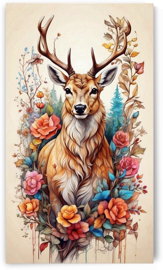 Majestic Stag: Nature’s Floral Embrace by Creativity store