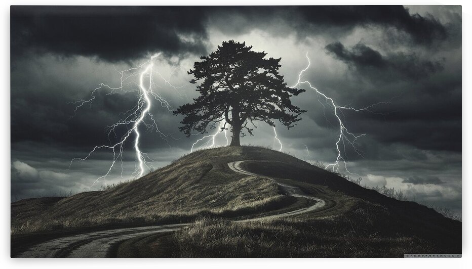 Storms Fury: A Lone Tree Against the Tempest by Printing Zone