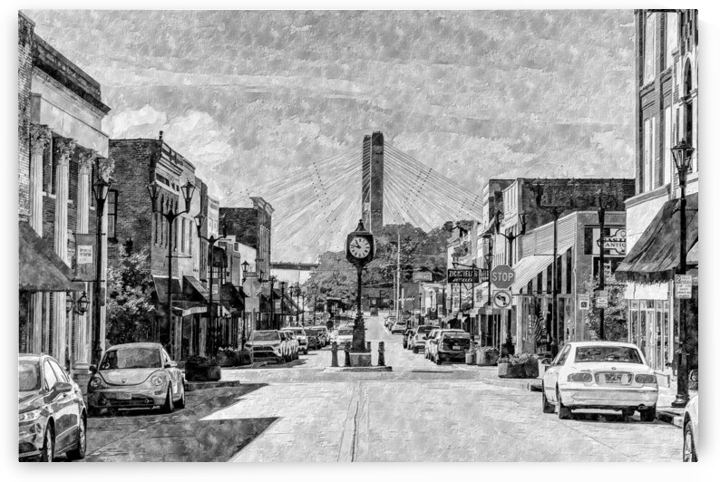 Cape Girardeau Downtown Main Street Painterly Grayscale by Jennifer White