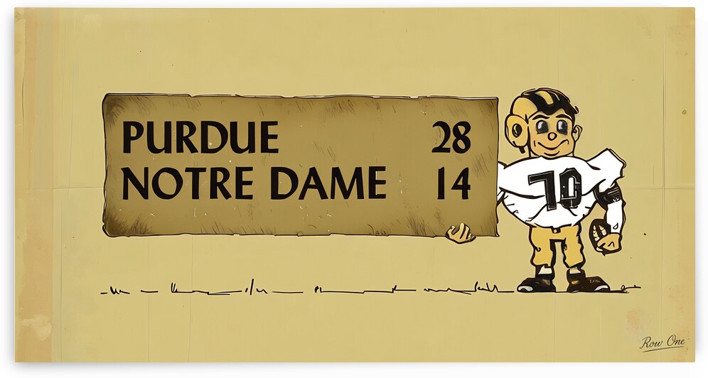 1954 Purdue vs. Notre Dame Football Cartoon Art by Row One Brand