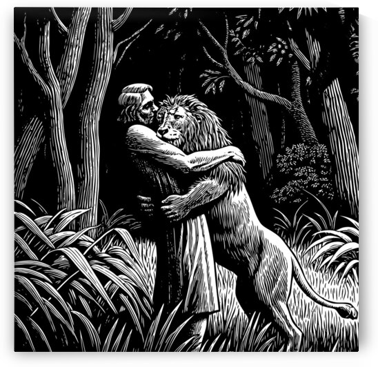 Embrace of Friendship - An Artistic Depiction of the Eternal Bond Between Man and Animal by Muservap 