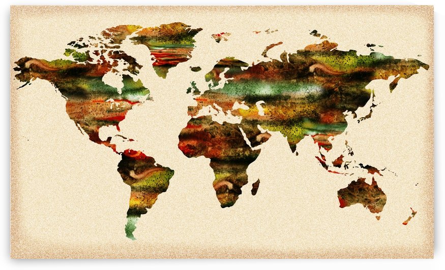 Watercolor World Map Vintage Brown by Irina Sztukowski