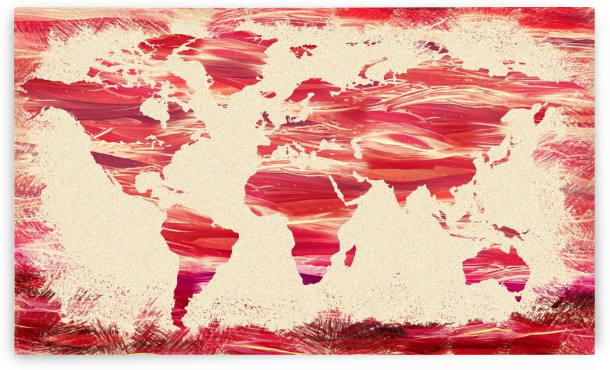 Watercolor Silhouette World Map Pink Terra by Irina Sztukowski