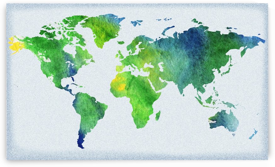 Watercolor Silhouette World Map Peaceful Green  by Irina Sztukowski