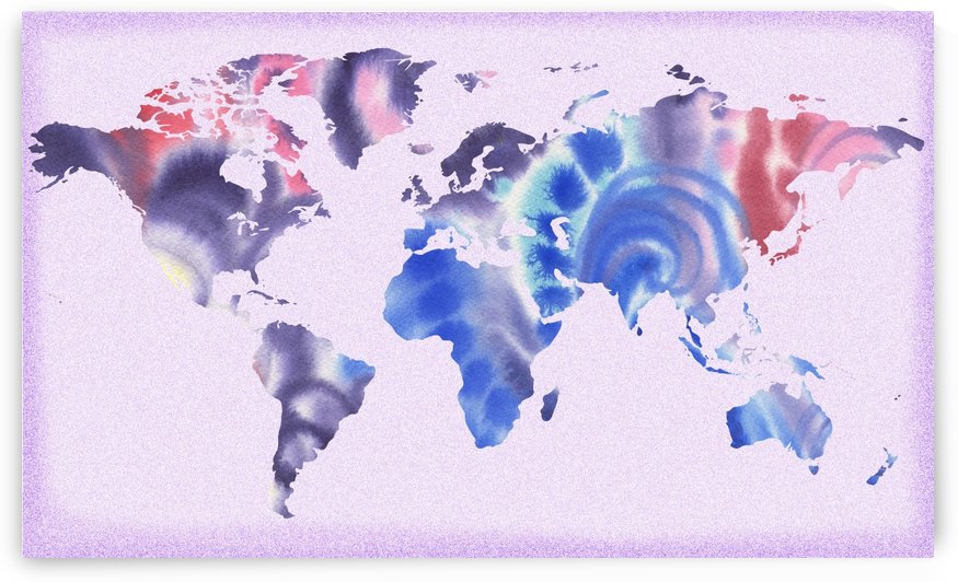 Watercolor Silhouette World Map Lilac Blue And Purple by Irina Sztukowski