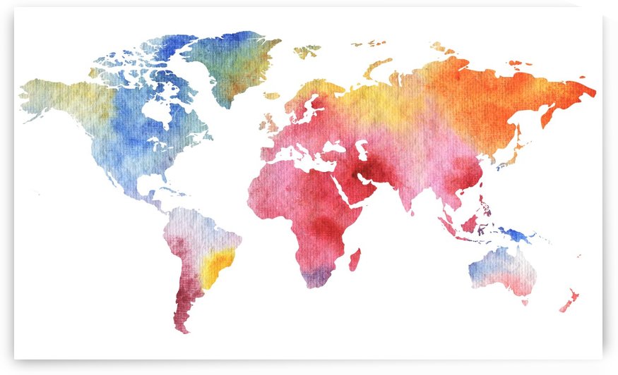 Watercolor Silhouette World Map Gentle Rainbow  by Irina Sztukowski