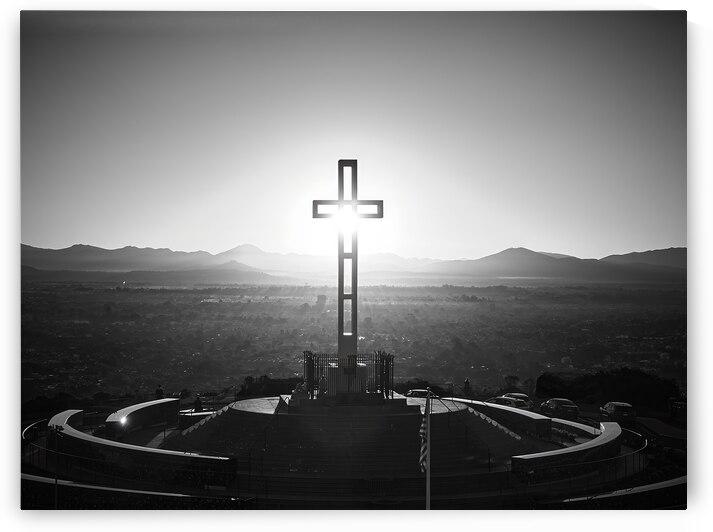 Sunrise Through The Cross Mt. Soledad La Jolla B&W by Ryan Cameron