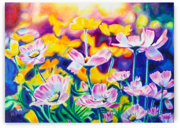Golden Flowers - Color pencil drawing by Holly Heath
