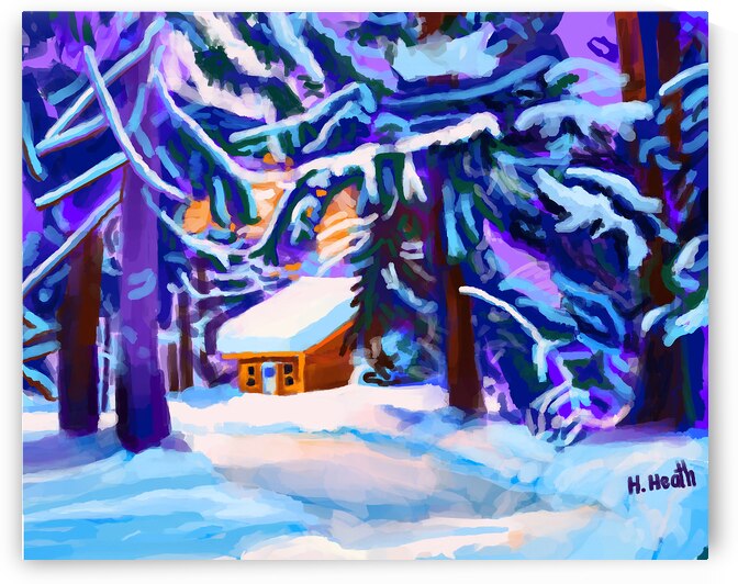Snowy Cabin - Digital Painting by Holly Heath