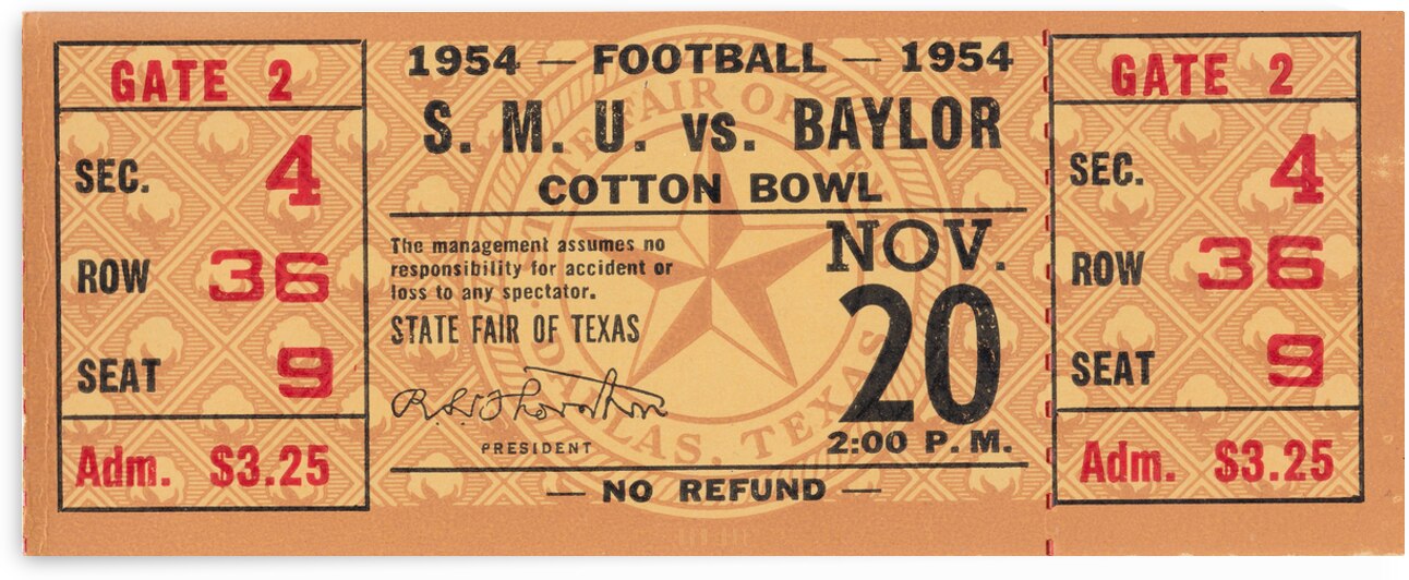 1954 SMU vs. Baylor Football Ticket Wall Art by Row One Brand