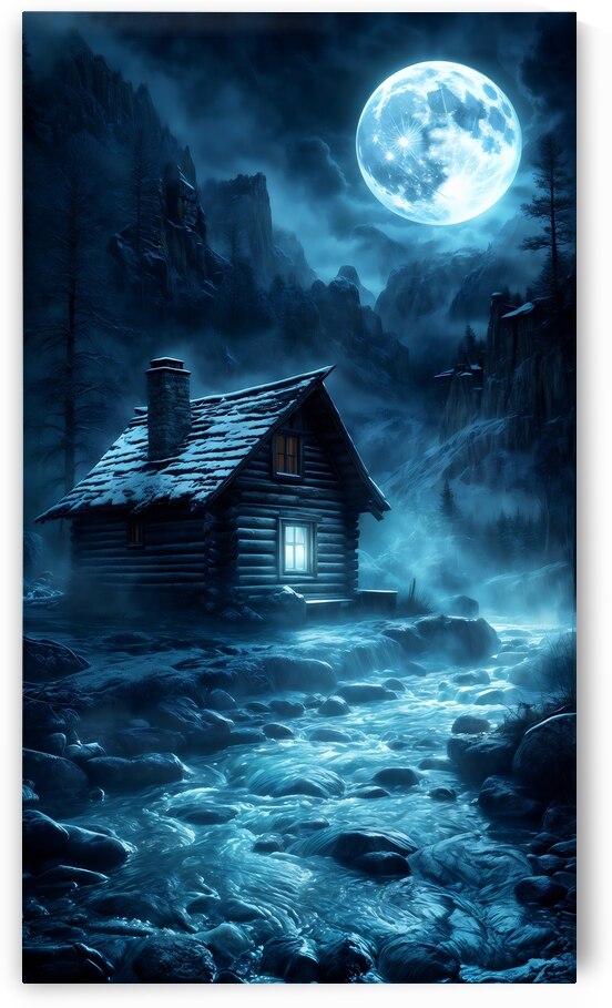Mystical Moonlit Cabin in the Mountains by Abdu innovations