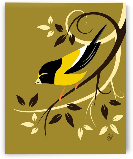 Stylized Evening Grosbeak by Liz Cereby