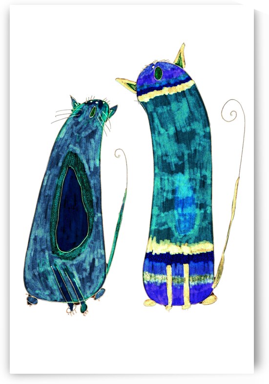 Abstract Green and Blue Singing Cats by Catriona Roberts Nature Photography and Designs
