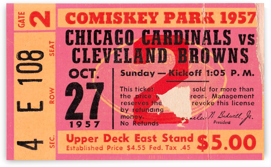 1957 Chicago Cardinals vs. Cleveland Browns Ticket by Row One Brand